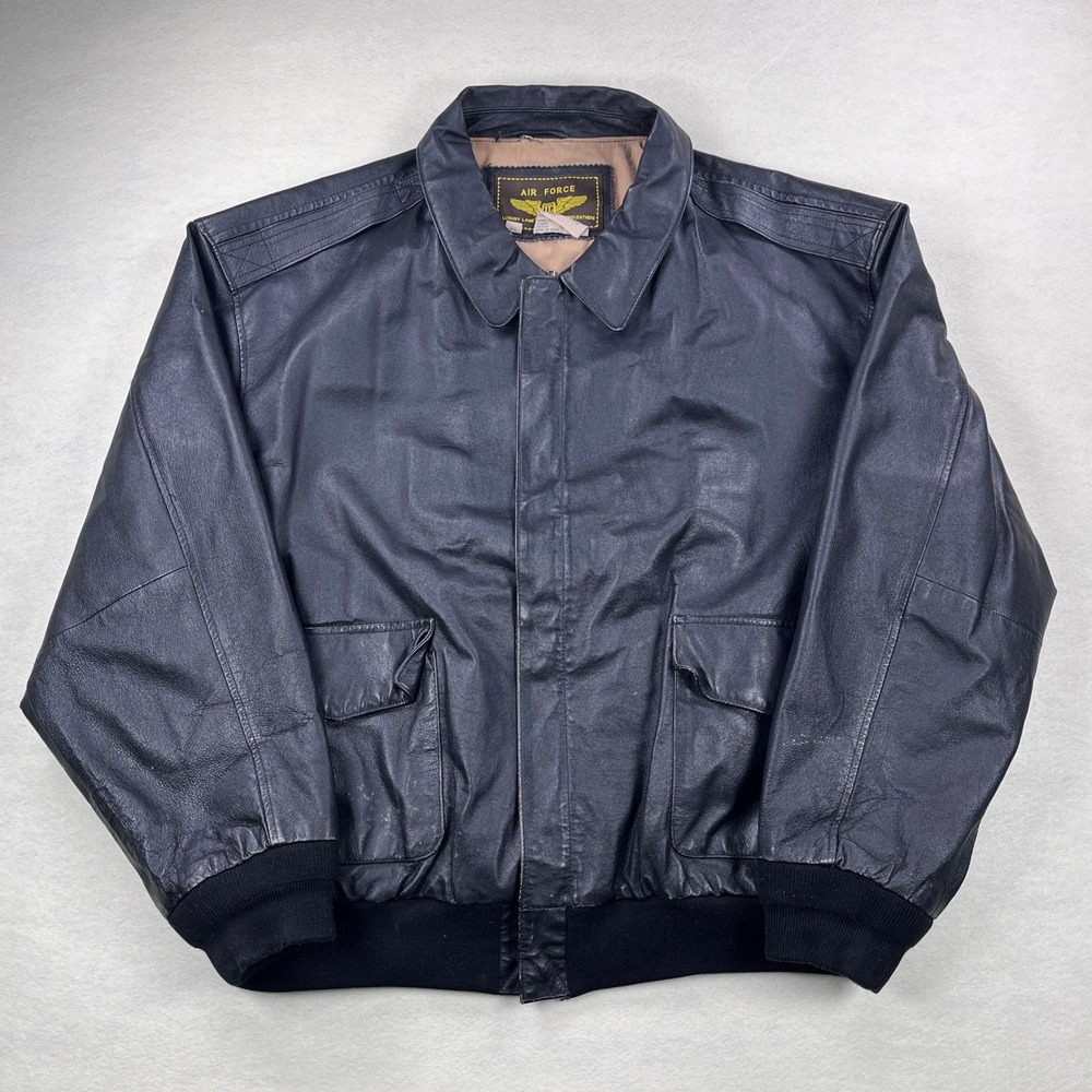 VTG Landing Leathers Air Force A-2 Flight Bomber Jacket Black Leather Mens 3XL